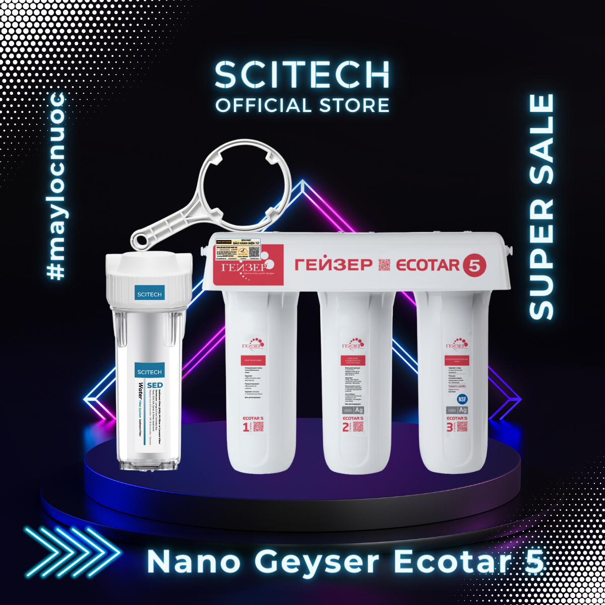 Máy lọc nước Nano Geyser Ecotar 5 kèm bộ đơn lọc thô 10 inch by Scitech - Hàng chính hãng