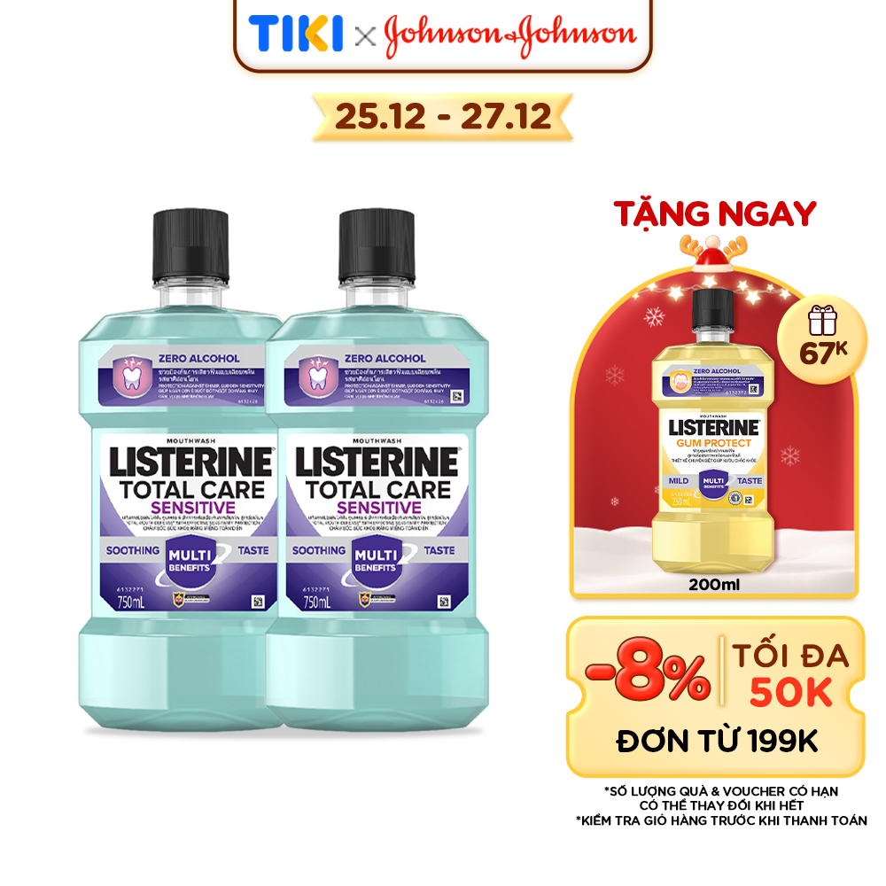 Bộ 2 Nước súc miệng cho răng nhạy cảm Listerine Total Care Sensitive Soothing Taste 750ml/chai