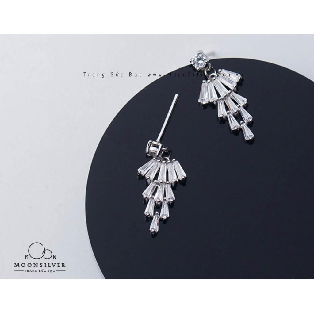 Khuyên tai bạc dẻ quạt đính pha lê
