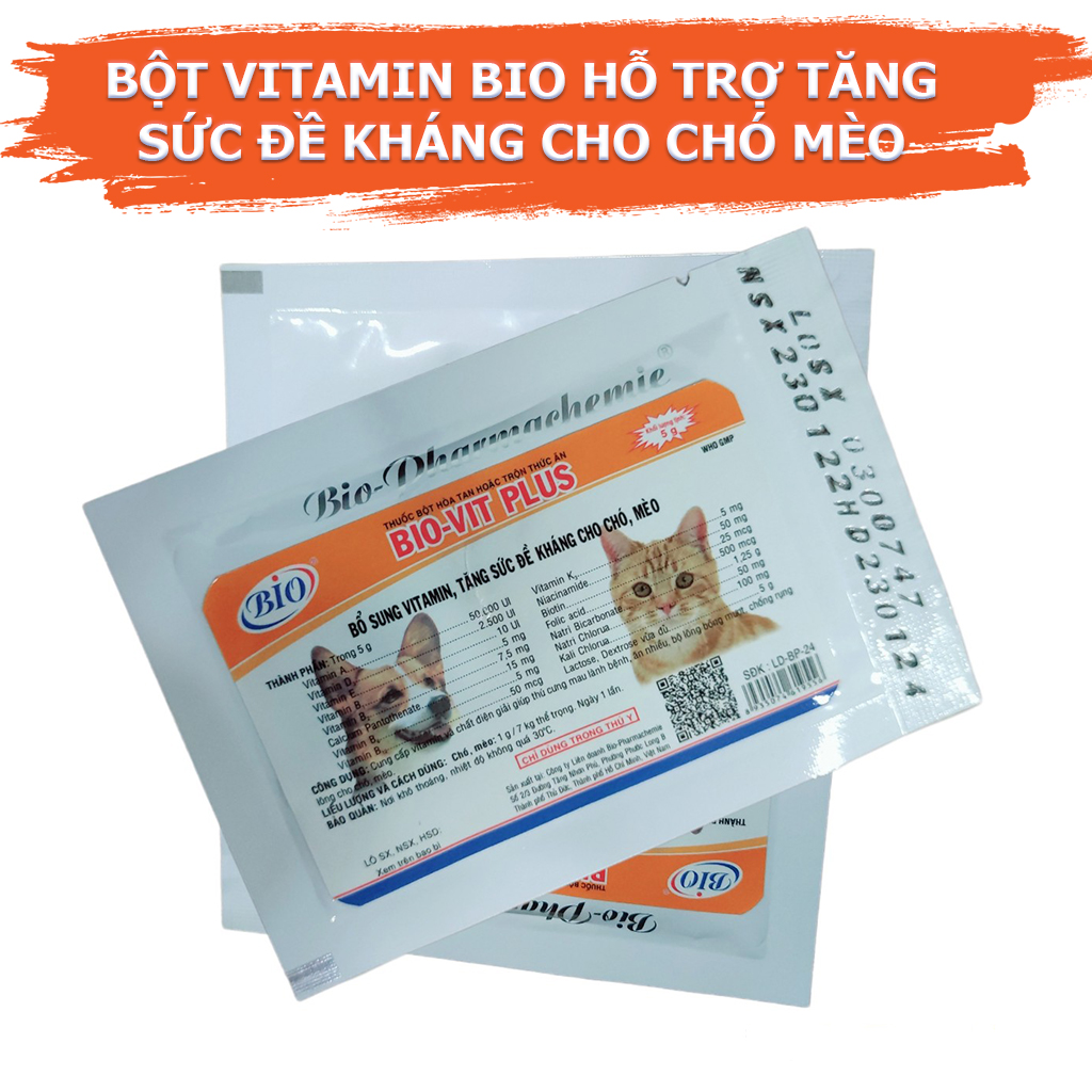 Bột Vitamin Bio Hỗ Trợ Tăng Sức Đề Kháng Cho Chó Mèo 5g