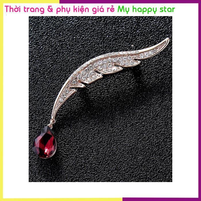 Cài áo thời trang hình lông vũ cách điệu đính đá GC73