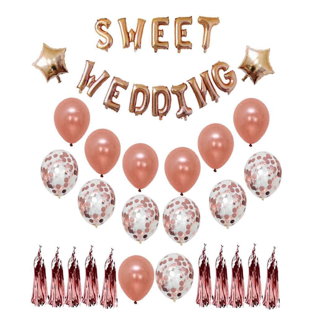 SWEET WEDDING Themed Party Decorations Latex Confetti Balloon Tassels