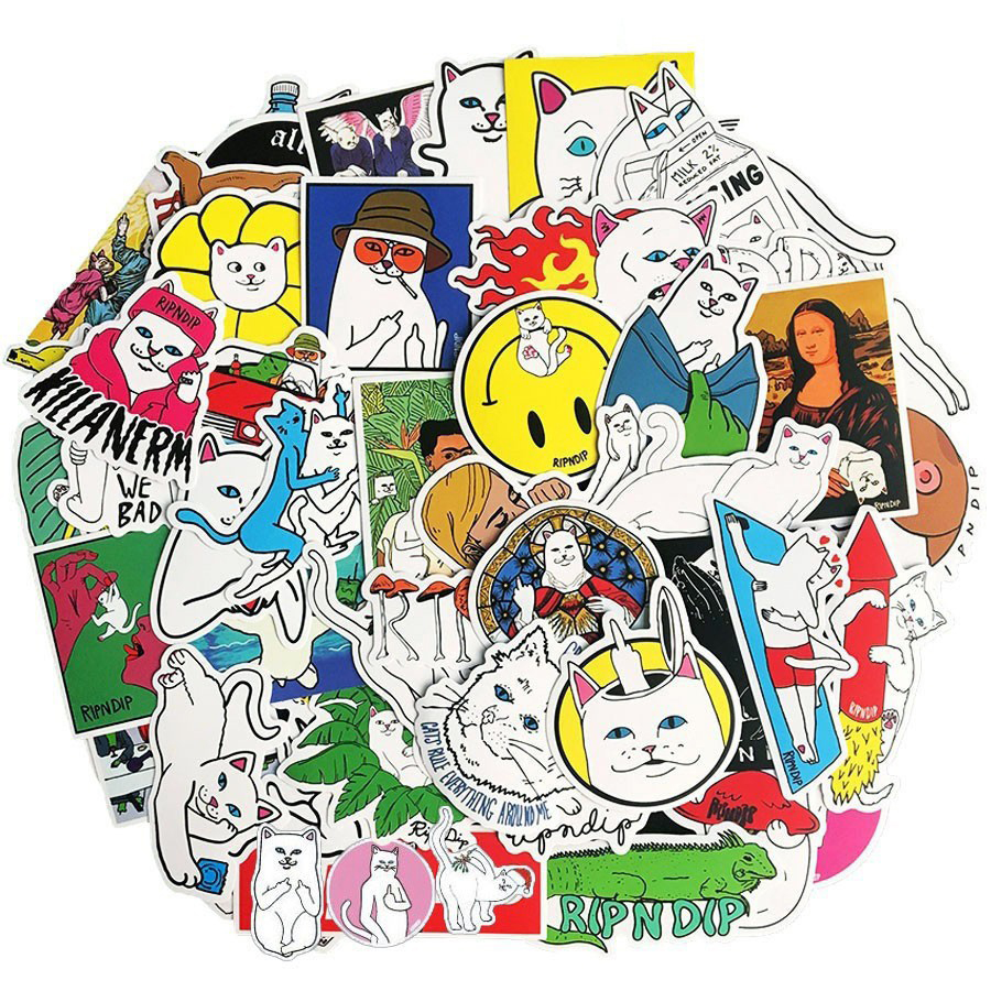 Set 30 Sticker Mèo RIPNDIP hình dán có ép lụa