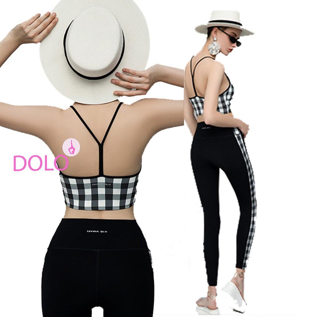 BỘ TẬP YOGA- GYM- AEROBIC KARO - áo BRA có mút, quần cạp cao, thun spandex cao cấp-Quảng châu