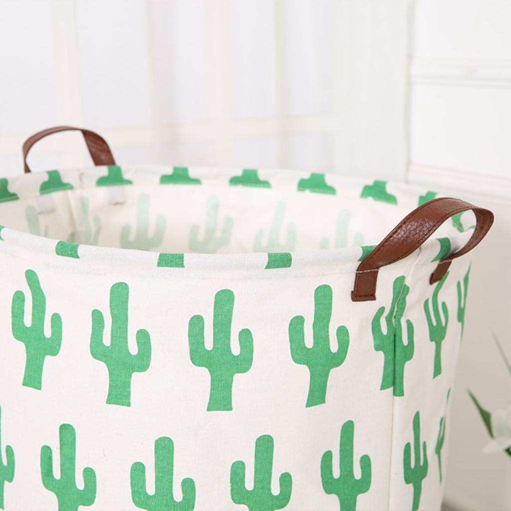 Kid Toys Clothes Storage Bin Basket Leather Handle Small House + Cactus