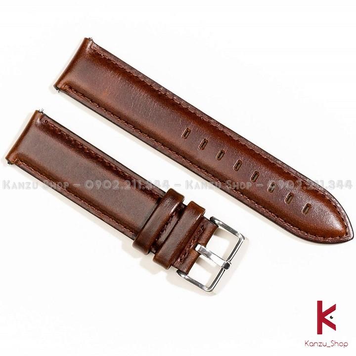 Dây Đồng Hồ Da Bò Thật Khóa Bạc - Dây Da Đồng Hồ 12mm 14mm 18mm 19mm 20mm
