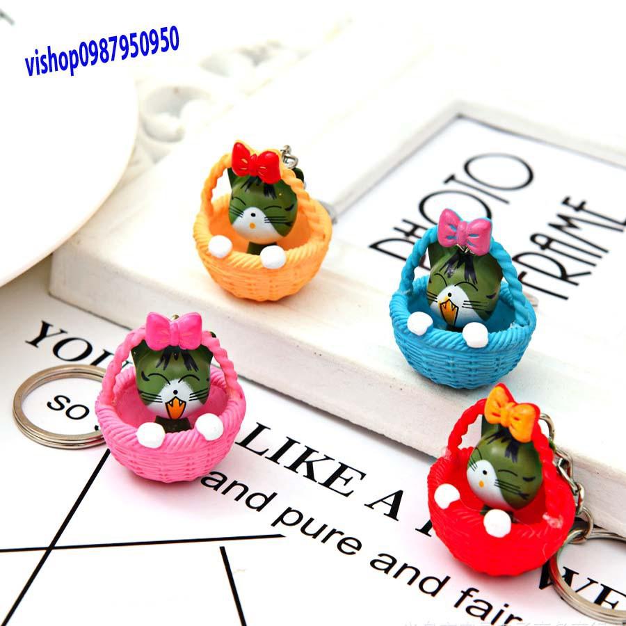 Móc khóa giỏ mèo-Móc khóa mèo ngồi Giỏ mây-Móc khóa mèo con trong giỏ