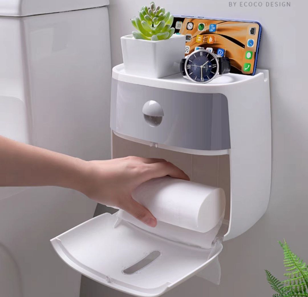 HỘP ĐỰNG GIẤY VỆ SINH 2 TẦNG TREO DÁN TƯỜNG CAO CẤP - KHÔNG CẦN KHOAN ĐỤC ỐC VÍT