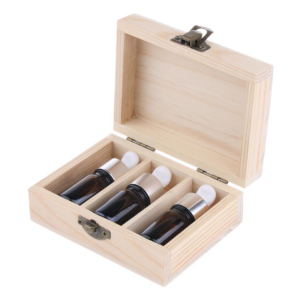 Handmade Natural Wood Essential Oils Aromatherapy Storage Box Display Carry Case Holder 3 Grids