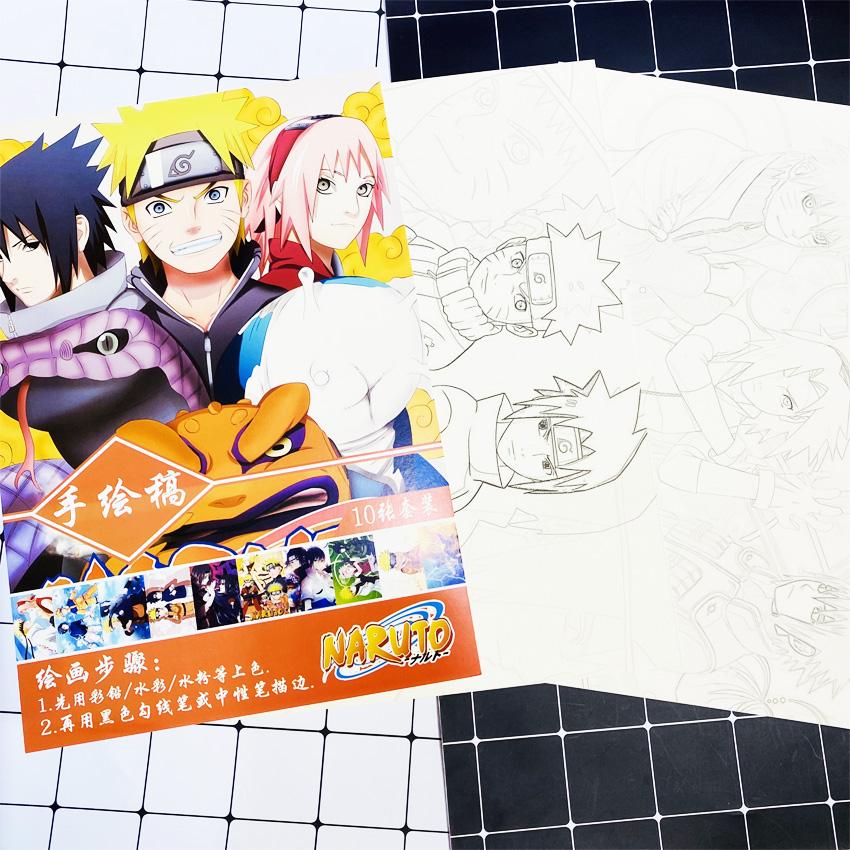 Tranh tô màu Naruto Sasuke tập bản thảo phác họa anime manga chibi