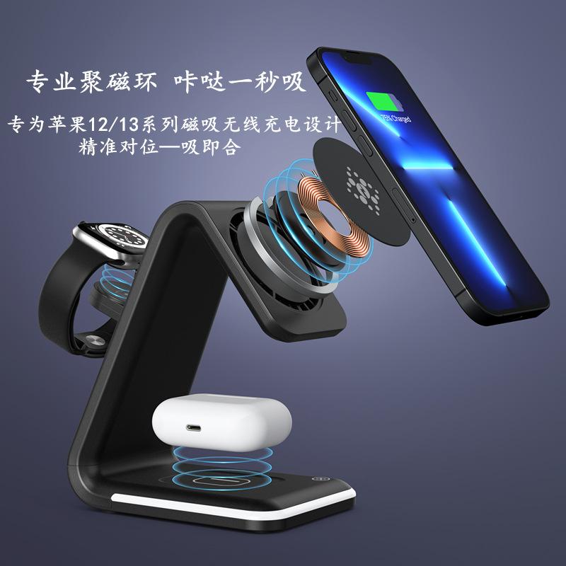 Giao hàng nhanh Bộ ba trong một 15W mới cho tai nghe đồng hồ Apple 13 Bộ sạc không dây hút từ tính Bộ sạc không dây đa năng bốn trong một