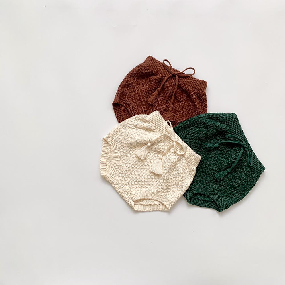 Vintage Quần Short Cho Bé Mùa Hè Thu Cotton Knitt Thun Trẻ Em Ngắn Quần Ấm Cúng Cho Trẻ Sơ Sinh Tua Rua Dây Bloomers Trẻ Ngắn Quần Áo