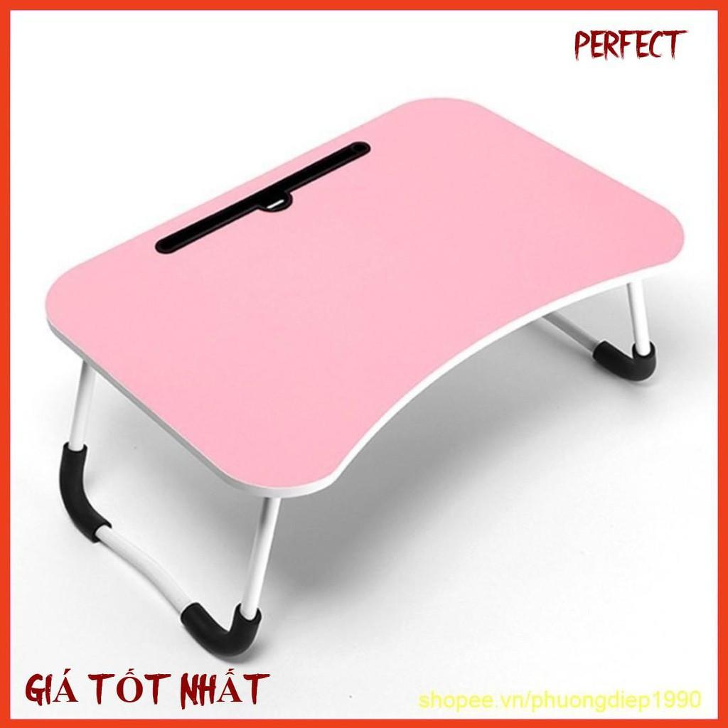 Bàn laptop bệt đa năng gấp gọn để giường làm bằng gỗ có khe để Ipad, đt - Bàn học gấp gọn thông minh có khe cắm Ipad