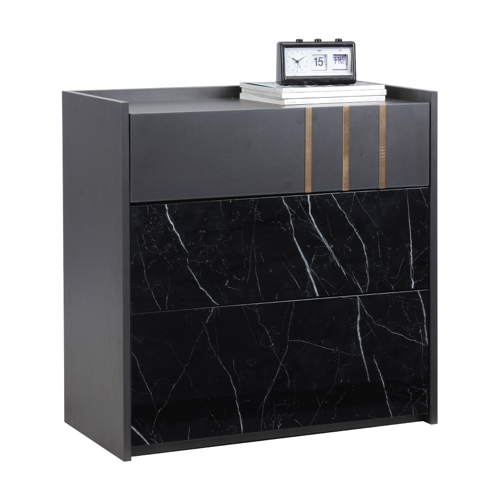 Tủ ngăn kéo 3 tầng MARQUINA gỗ công nghiệp cao cấp màu xám đen kết hợp vân đá cẩm thạch sang trọng | Index Living Mall - Phân phối độc quyền tại Việt Nam