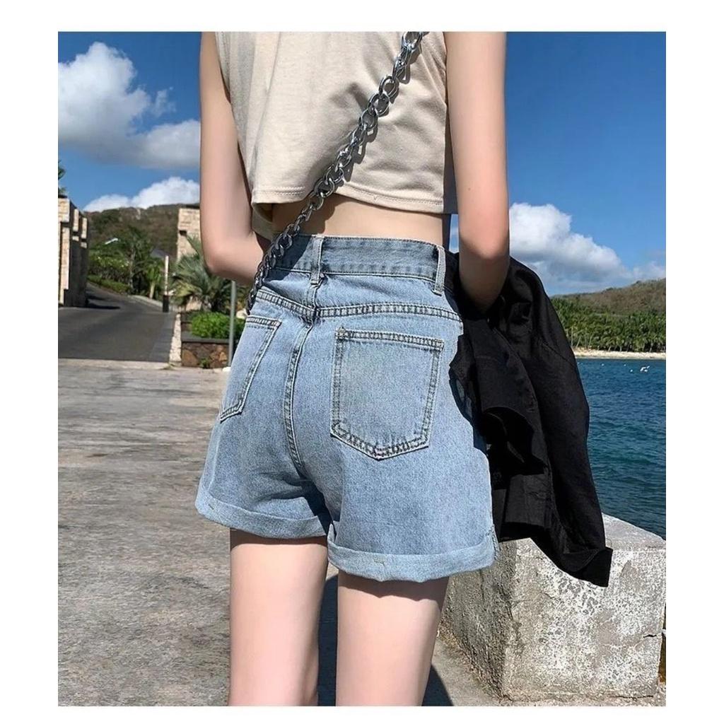 Quần Short Jeans Lưng Cao Gấp Gấu