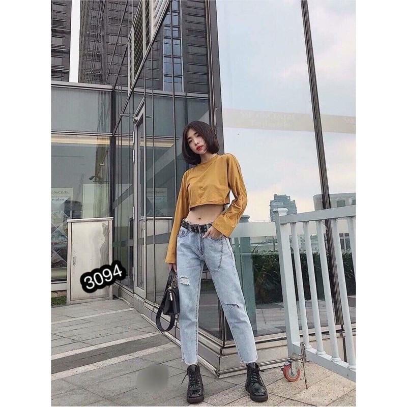 Quần baggy jean 3094 rách cơ bản, form chuẩn xịn logo mickey, kèm ảnh thật
