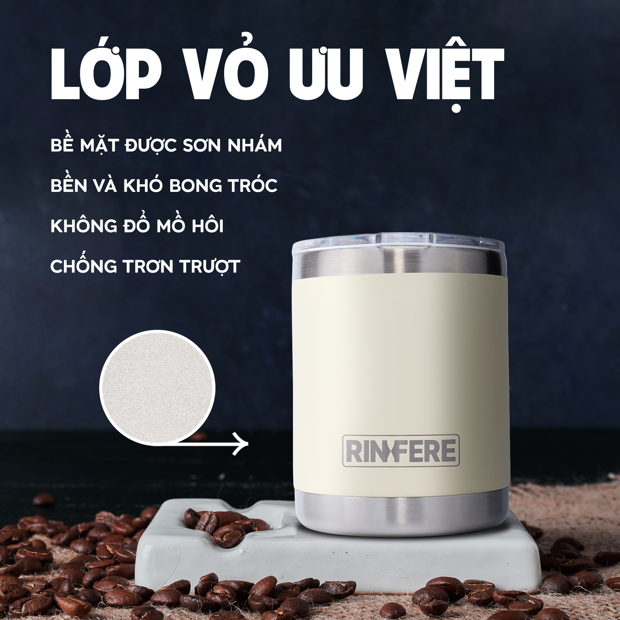 Ly Giữ Nhiệt Cà Phê Nắp Trượt Chống Tràn Rinfere (295ml)