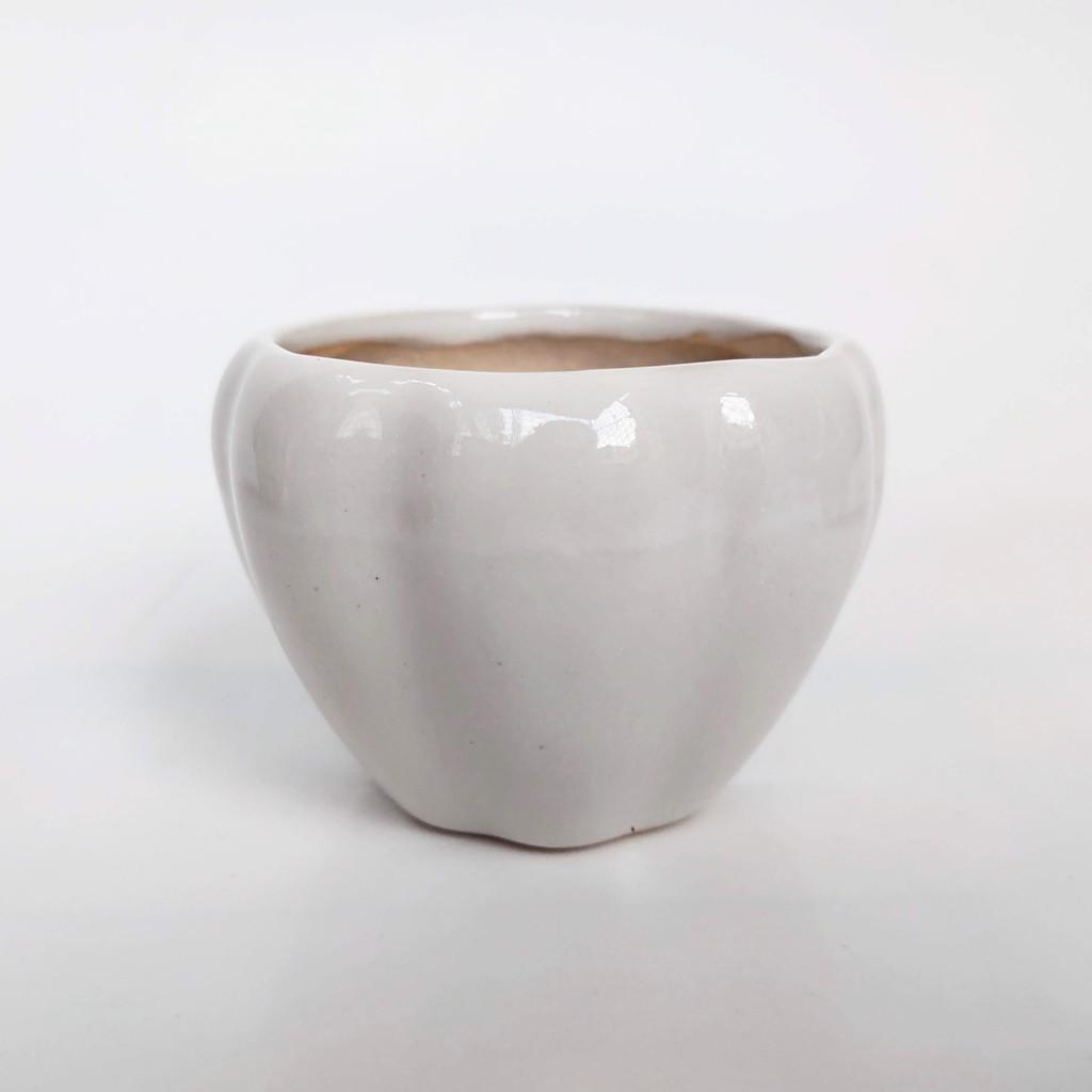 Chậu sứ mini hình quả bí ngô để bàn 8*6.5cm, sứ Bát Tràng, phù hợp trồng cây sen đá, xương rồng, cẩm nhung