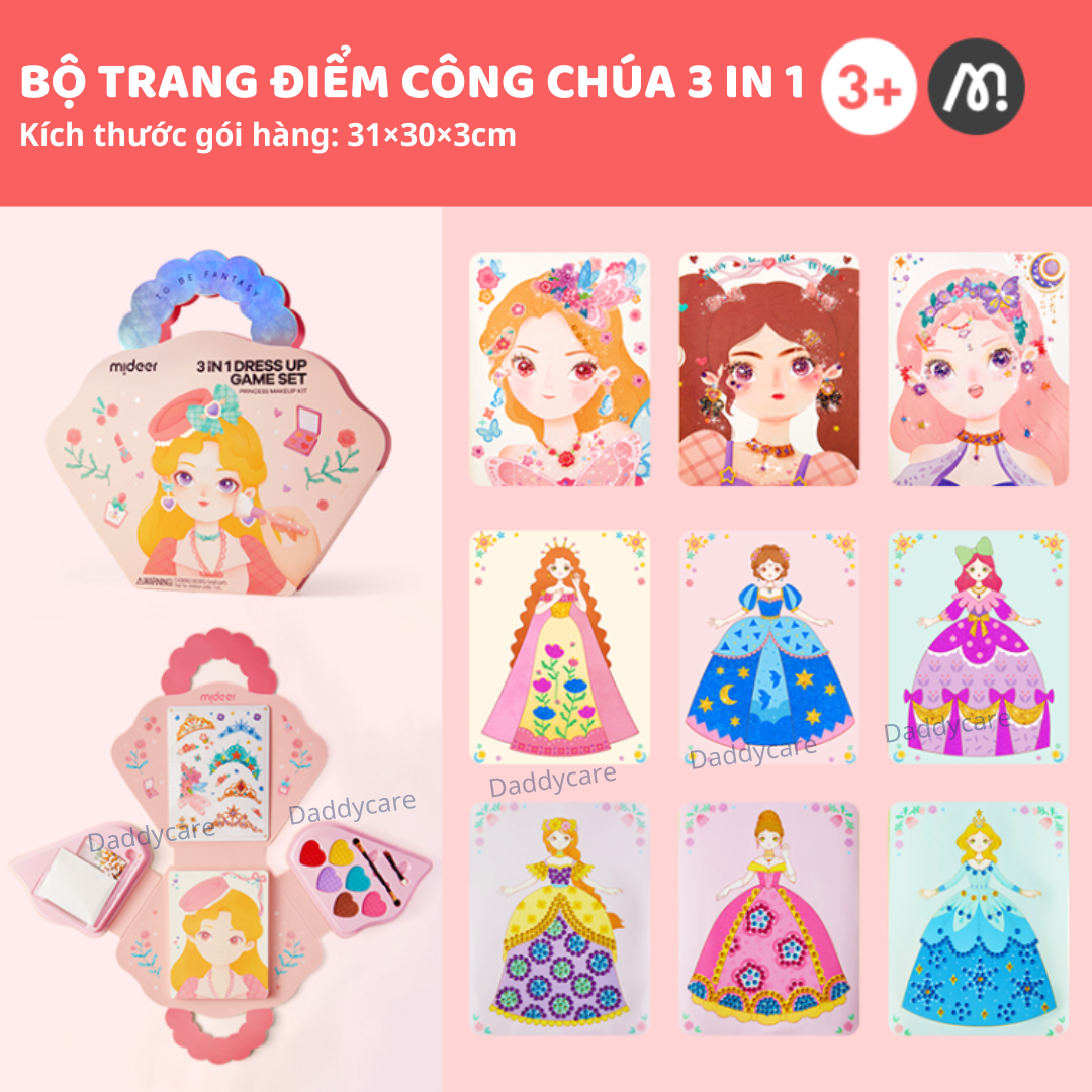 Đồ chơi cho bé gái trang điểm thiết kế thời trang công chúa Mideer 3 trong 1 Princess Fantasy Makeup