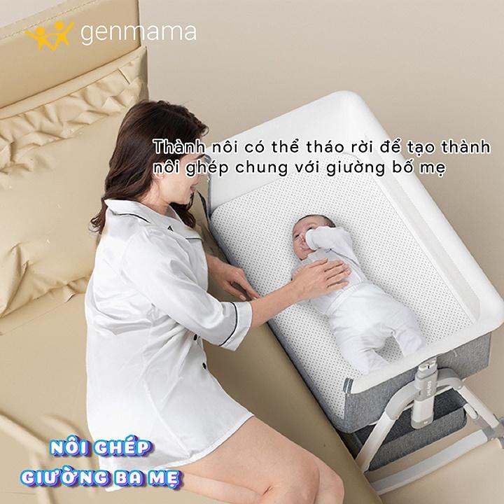 Nôi cho bé gấp gọn kèm nệm, màn, bánh xe. Nôi em bé ghép giường ba mẹ, có chức năng bập bênh ru ngủ, 5 mức nâng hạ