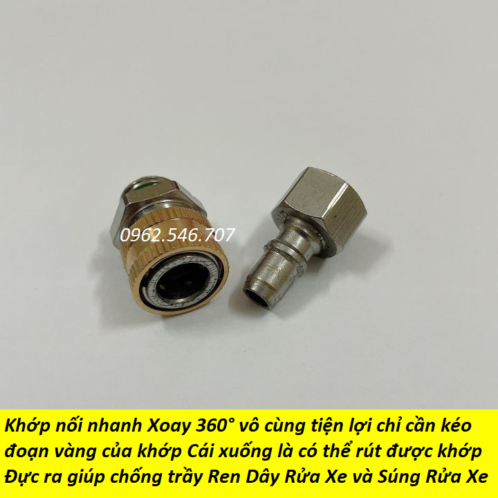 Khớp nối nhanh-Khớp xoay chống xoắn dây phun xịt rửa xe ren 14mm