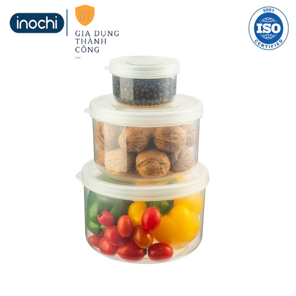 Set 3 Hộp thực phẩm Nhựa Đựng đồ Thức Ăn Thực Phẩm Hokkaido nhựa Tròn INOCHI Nhựa Trong Suốt 500-1000-200ml BOTPTN