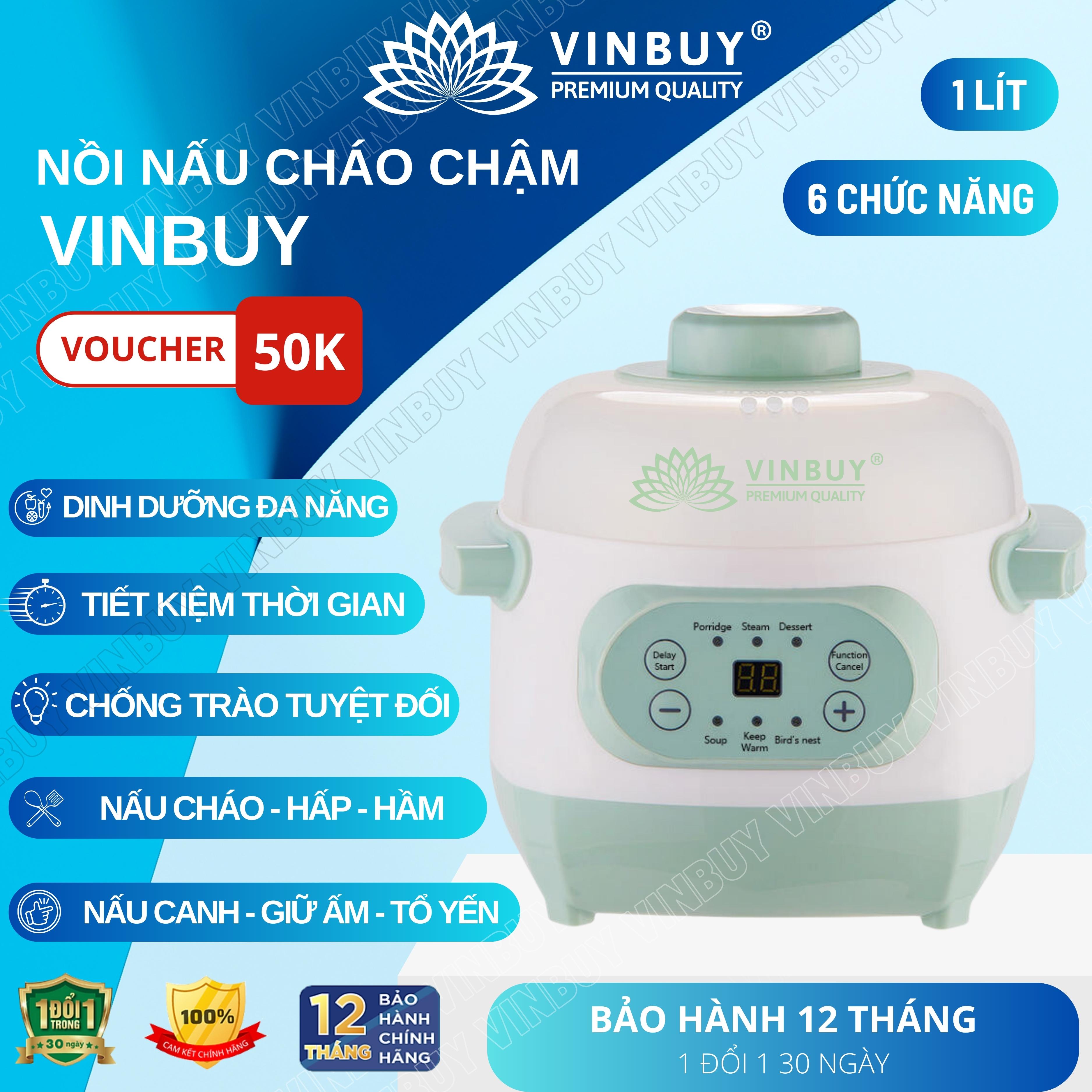 Nồi nấu cháo chậm VINBUY cho bé ăn dặm, nồi chưng yến, nồi tiềm thuốc bắc, nồi nấu chậm, dung tích 1 lít, công suất 200w - Hàng chính hãng