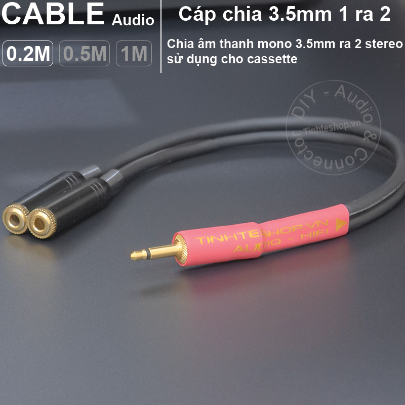 Cáp chia 3.5 1 thành 2 cắm tai nghe cho đài cát sét DIY 0.2 đến 1 mét - 3.5mm mono to 2-port 3.5mm audio splitter cable stereo female music player for cassette radio