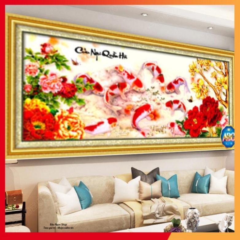 Tranh Đính Đá CÁ CỬU NGƯ QUẦN HỘI