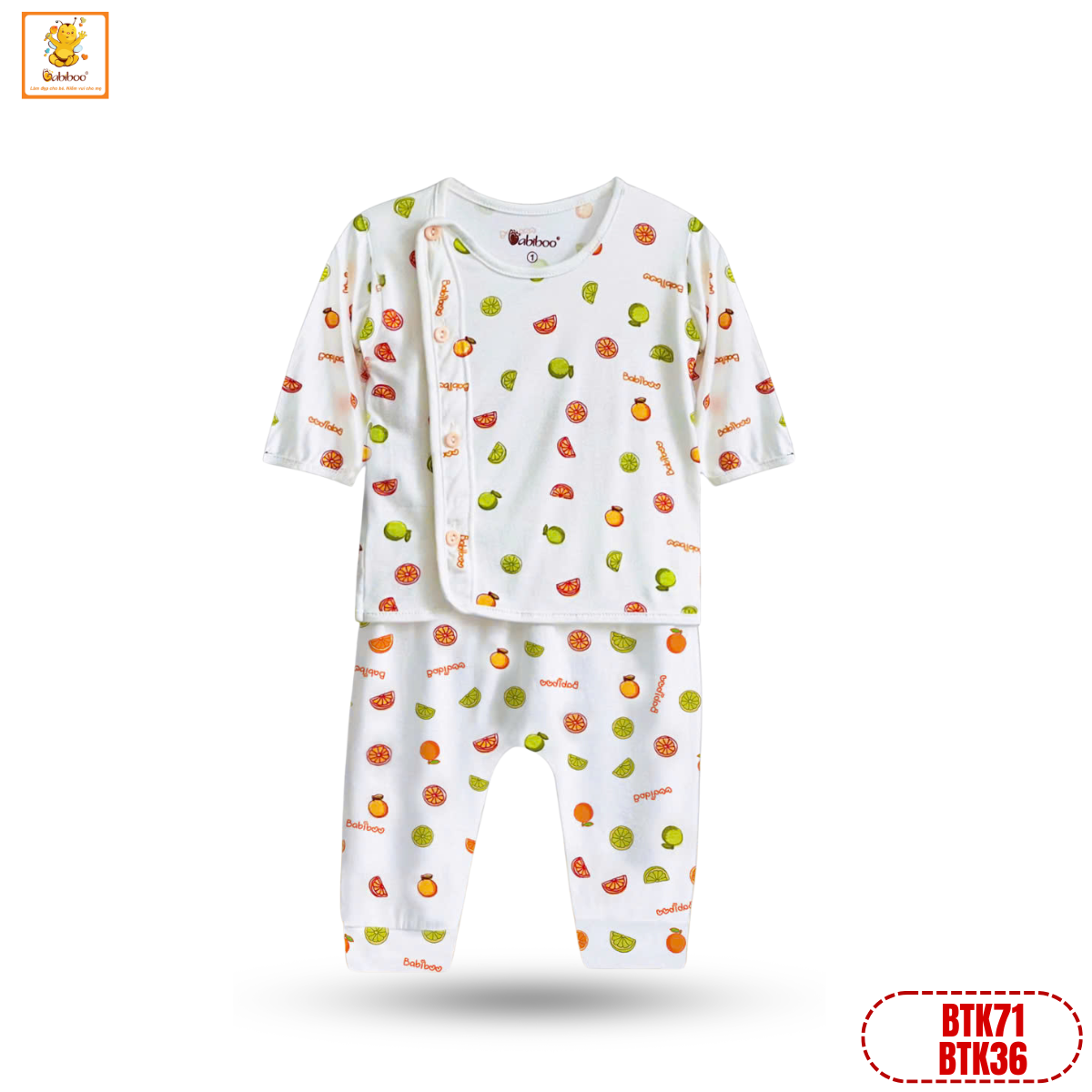Quần áo sơ sinh Babiboo bộ dài tay họa tiết xinh xắn, vải viscose mềm mại, mịn mát BTK71+BTK36