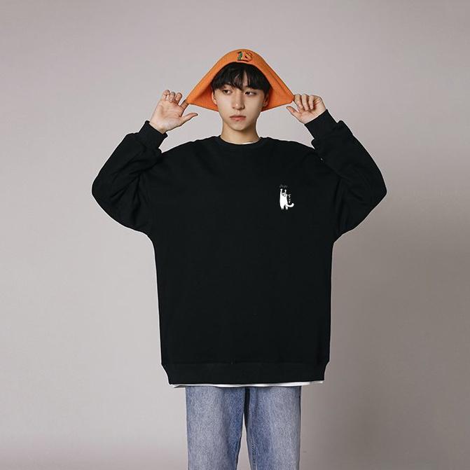 Áo dài tay trơn NỈ BÔNG Unisex MonsterX MÈO LAN CAN Sweater Ulzzang cặp đôi nam nữ form rộng oversize Hàn Quốc