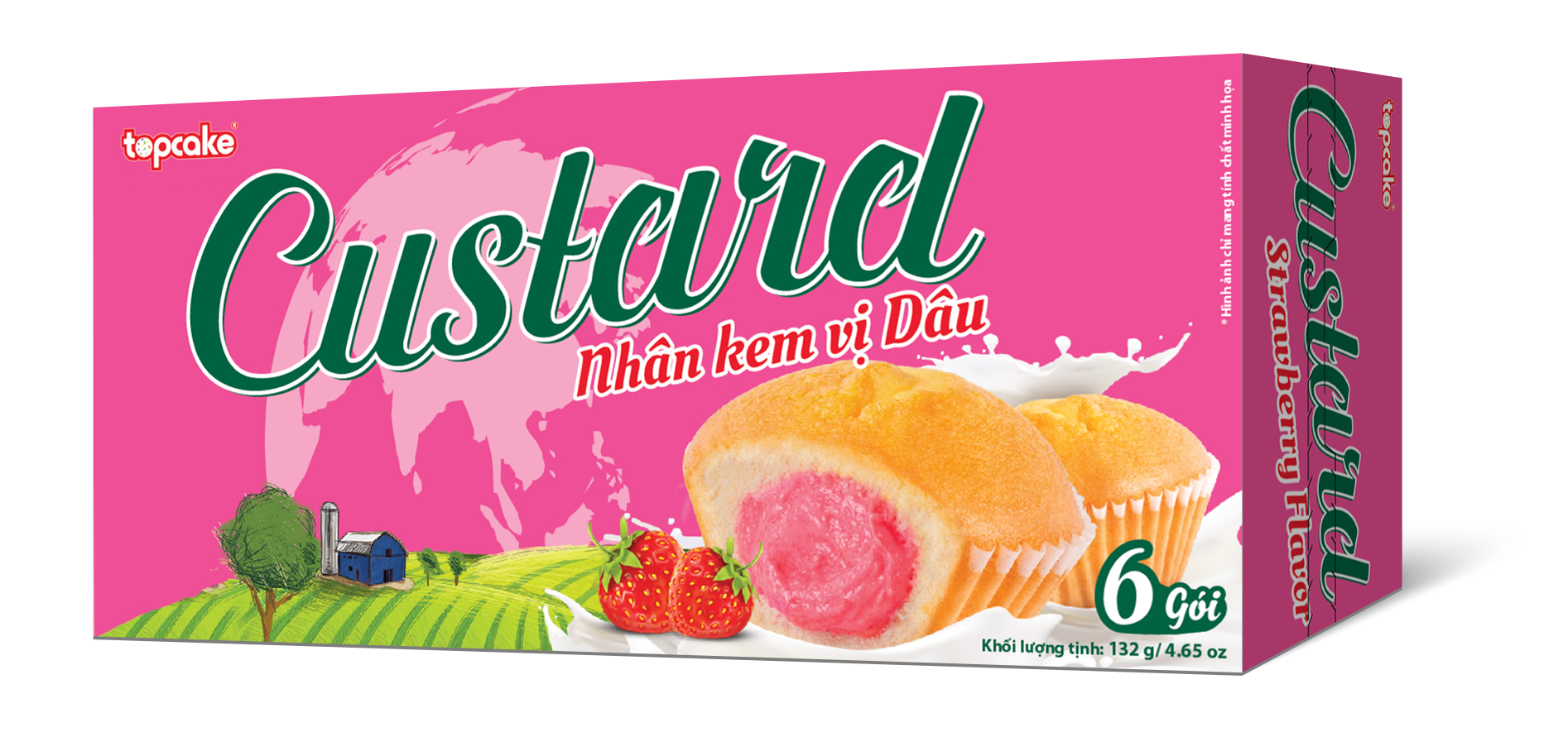 Bánh cupcake Custard cao cấp nhân kem vị dâu 264g