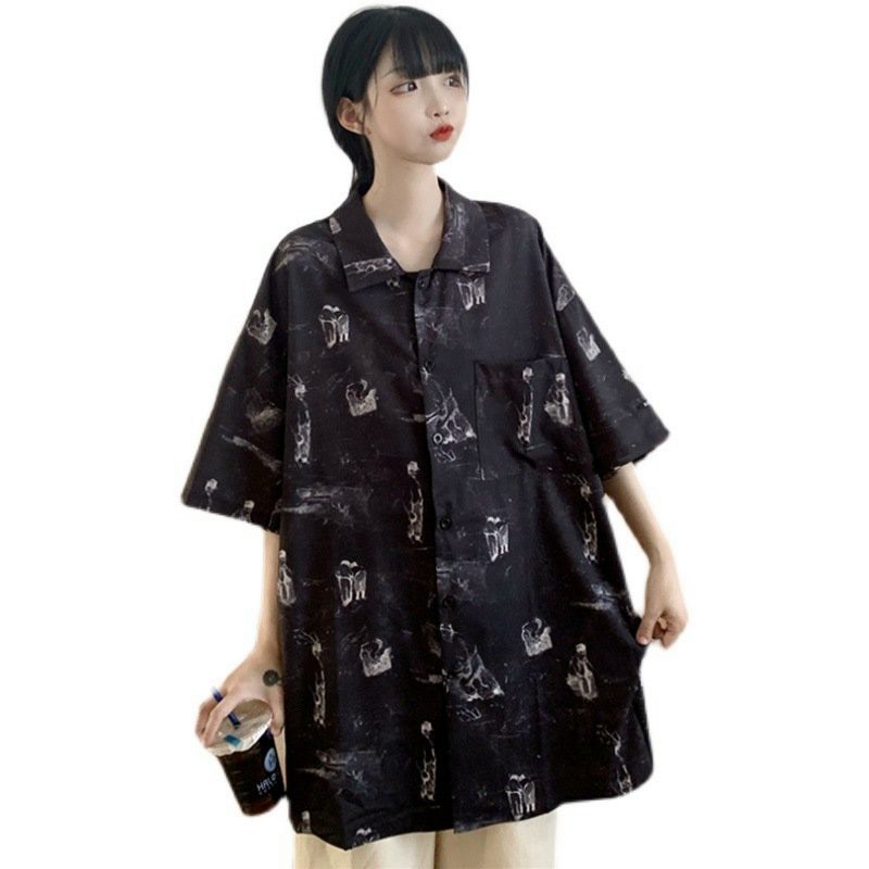 Áo sơ mi nữ ngắn tay form rộng họa tiết độc đáo mới lạ phong cách hotfrend chất voan lụa mềm mịn
