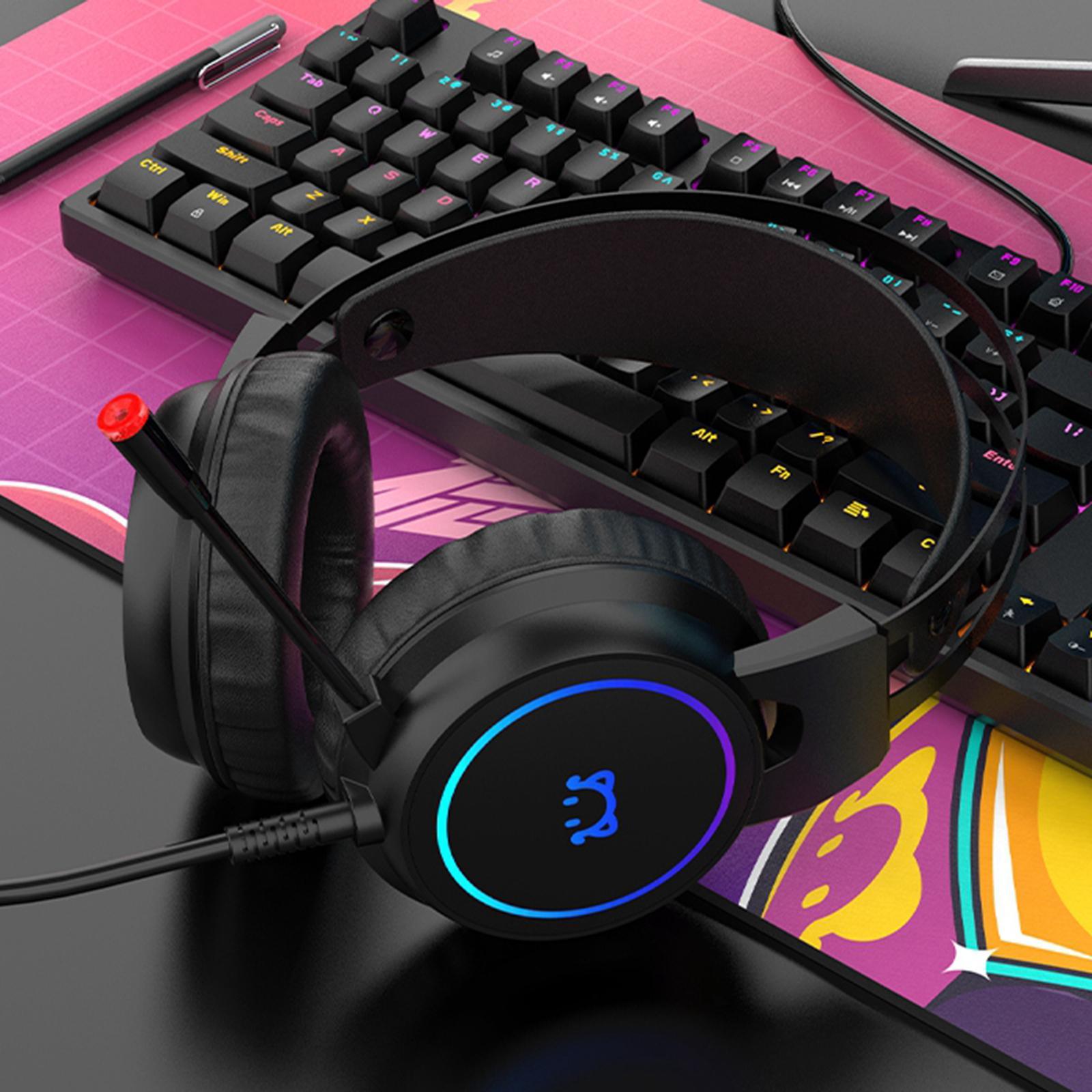 Surround Sound USB Gaming Headset Over-ear Headphones with Noise Isolating Mic LED Light for PC Mac Computer Gamers