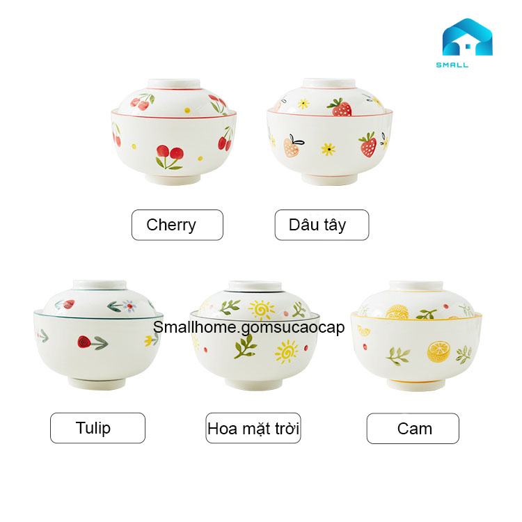 Bát mì tôm, bát hấp trứng có nắp đậy 6,5 inch đa năng phong cách Nhật Bản
