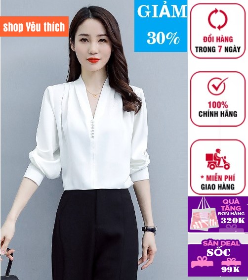 Áo sơ mi cổ liền áo sở mi dài tay vải lụa ngọc trai - TA137