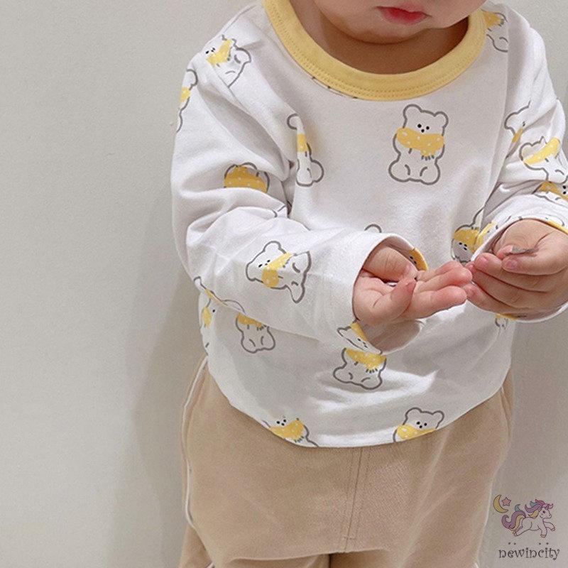 Áo Thun Tay Dài Vải Cotton In Hoạt Hình Kiểu Hàn Quốc Dễ Thương Cho Bé