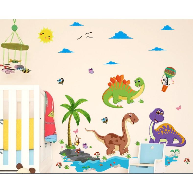 DEcal trang trí tường 3 Chú Khủng Long vui chơi cùng nhau