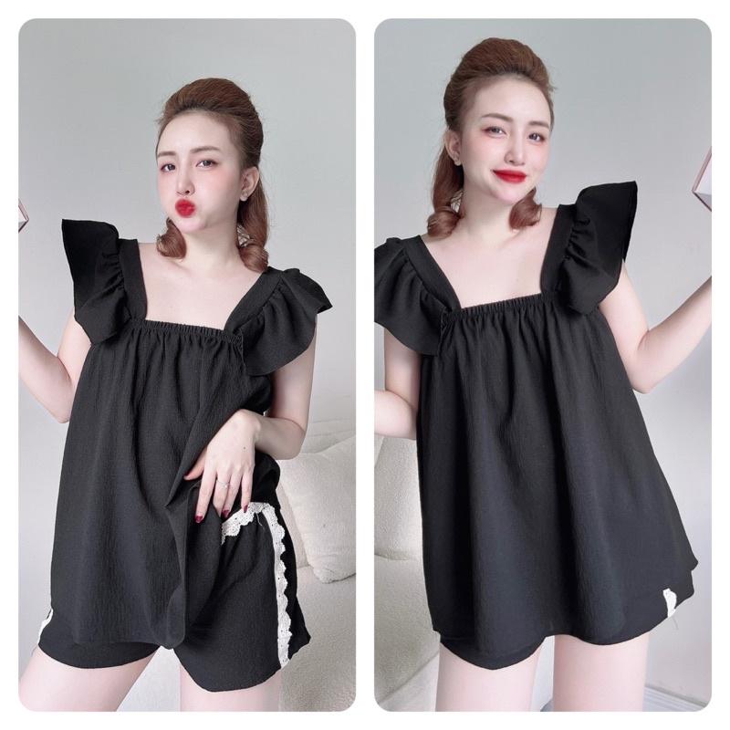 Trucmy2205 - Đồ Ngủ Nữ, Đồ Bộ Bigsize Nữ, vải Đũi, quần phối ren, Freesize 45-75kg, tuỳ chiều cao - HÌNH CHỤP THẬT
