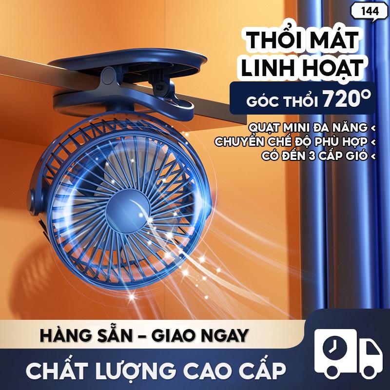 Quạt Tích Điện Sạc Pin Mini Kẹp Bàn Nhiều Màu Trẻ Trung Thời Trang Dung Lượng Khủng 144