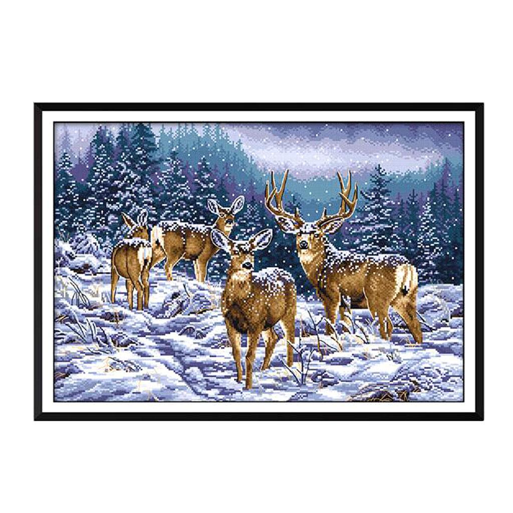 Stamped Embroidery Cross Stitch Kit Beginner Needlecrafts- Deer 14CT
