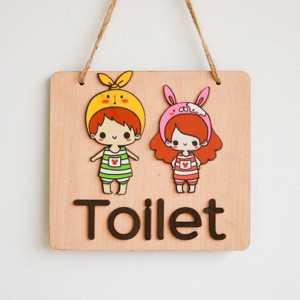 Bảng gỗ trang trí TOILET đôi baby thỏ