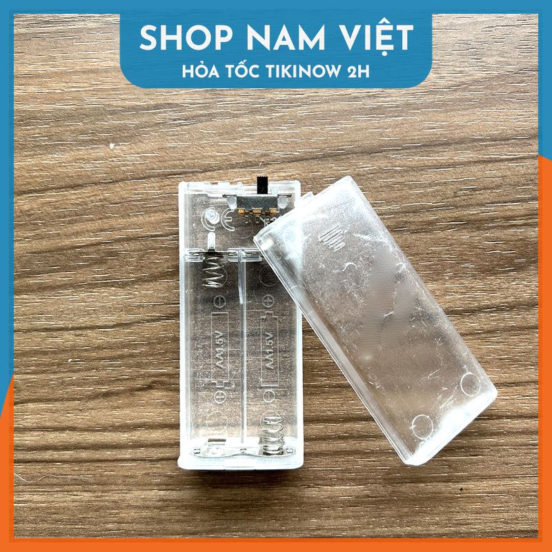 Hộp Đựng Pin AA Có Công Tắc Bằng Nhựa Trong Suốt