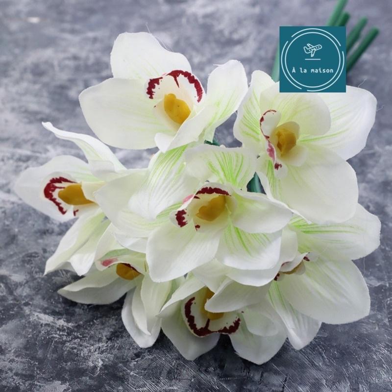 Bó hoa địa lan từ lụa cao 28cm đẹp sang trọng, hoa decor trang trí nội thất, chụp ảnh