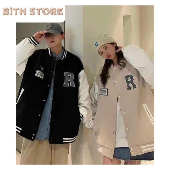 Áo khoác bomber da lộn unisex 2 lớp logo thêu chữ R chất da xịn chống nắng chất nhung tăm,form rộng 2 lớp đẹp cho nữ,nam