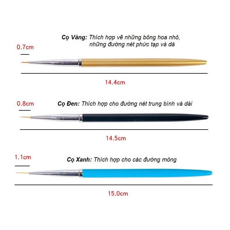 Set Cọ Nét 3 Cây Vẽ Móng | Kích Thước 7/8/11mm