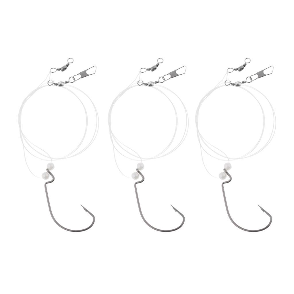 3pcs High Strength Nylon Fishing Wire Leader with Jig Hook Swivel Snap Bead