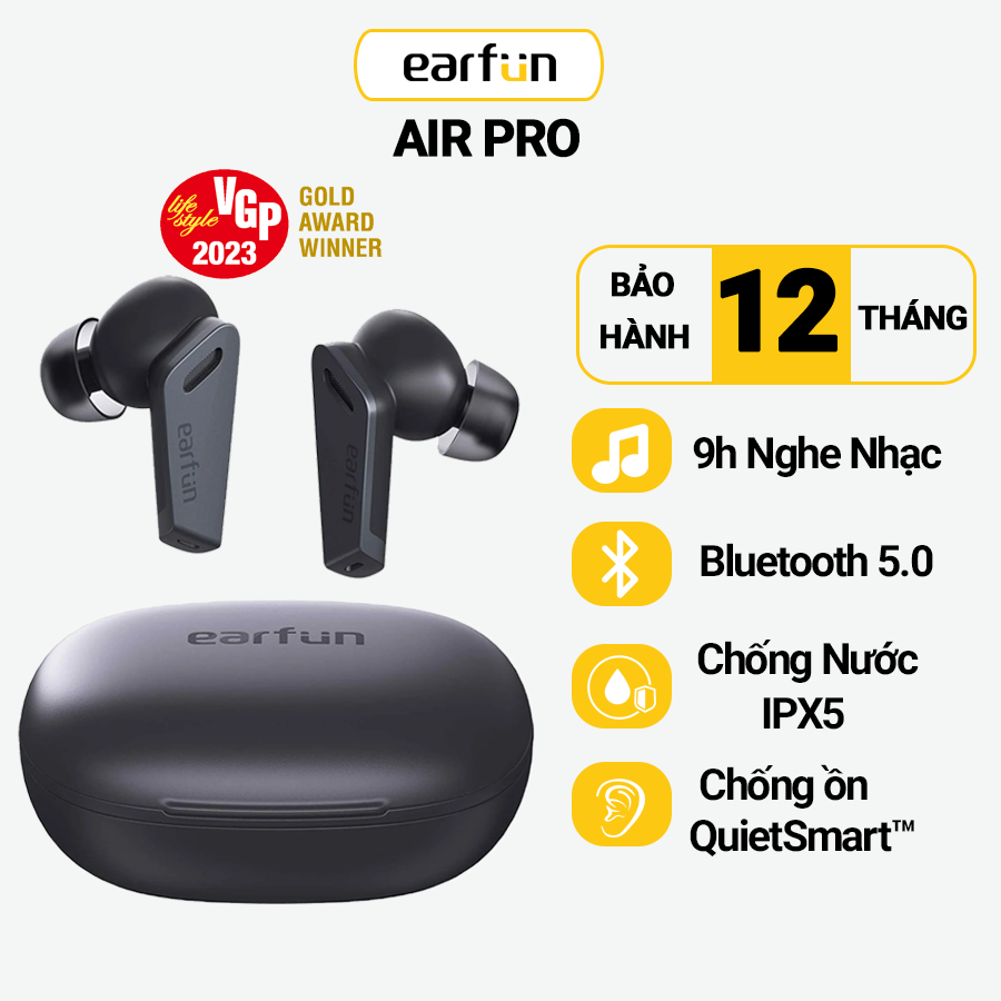 Tai nghe True Wireless EarFun Air Pro - Chống ồn chủ động ANC, Xuyên âm, Bluetooth 5.0, sạc Type-C, Pin 32 giờ, Chống nước IPX5 - Hàng chính hãng