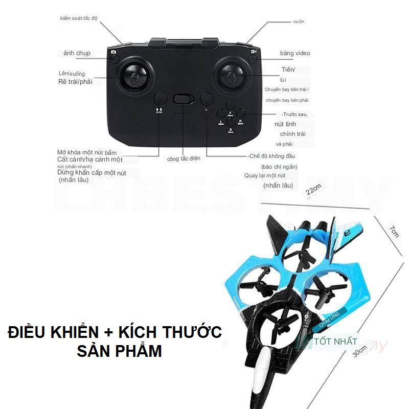 Máy bay điều khiển từ xa đồ chơi drone rc bằng xốp phản lực 4 mô tơ pin sạc, quà tặng sinh nhật cho bé