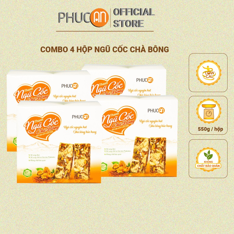 Combo 4 hộp thanh năng lượng ngũ cốc chà bông Phúc An - Thay thế bữa an nhẹ